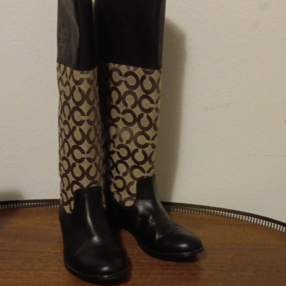Coach Brown  and Tan Patterned Over the Knee Boots. Great With Jeans Or Riding!